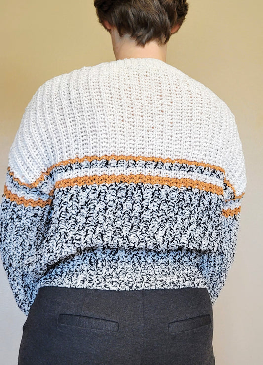 Grey and White Knitted Sweater