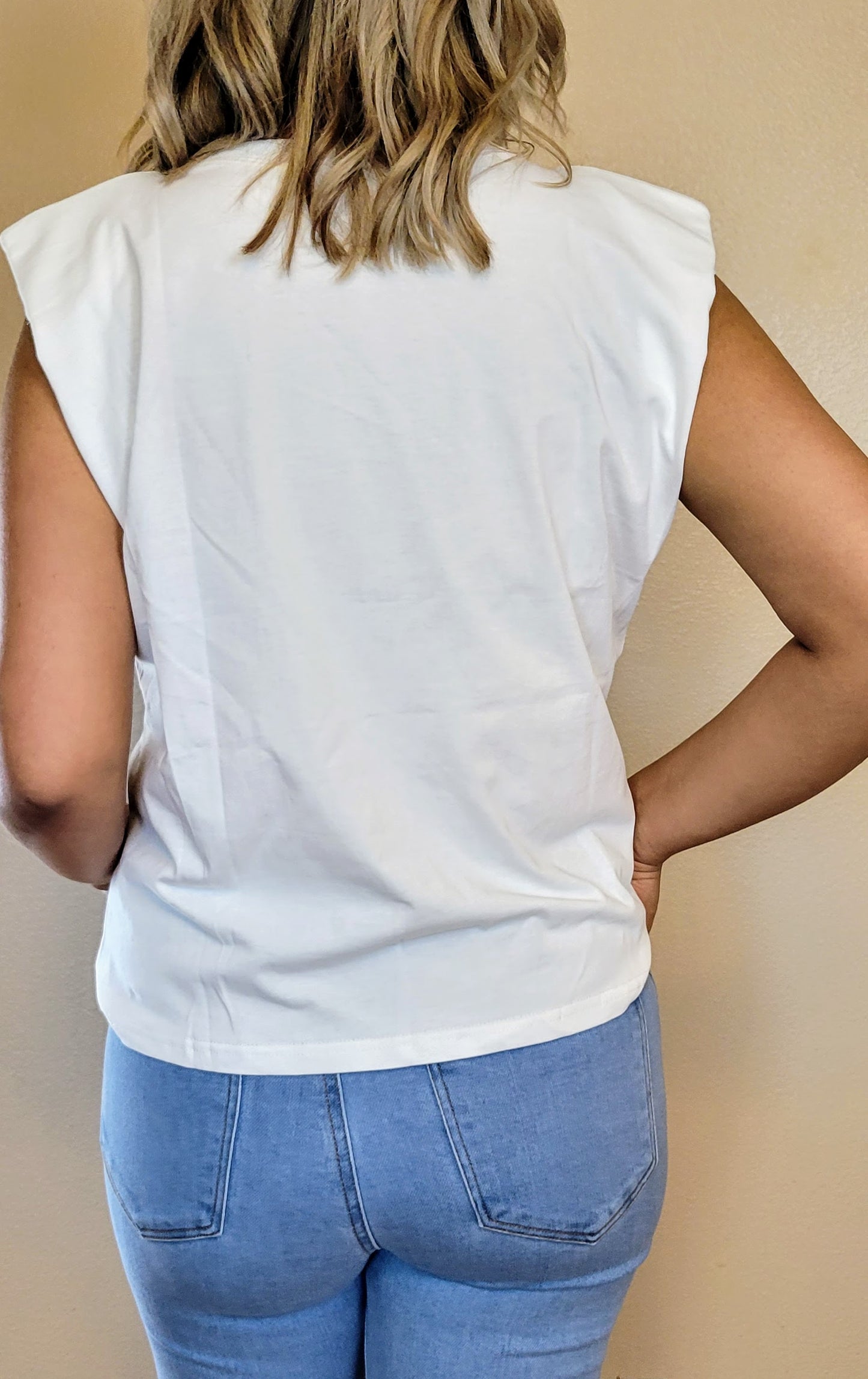 Padded Shoulder White T-Shirt