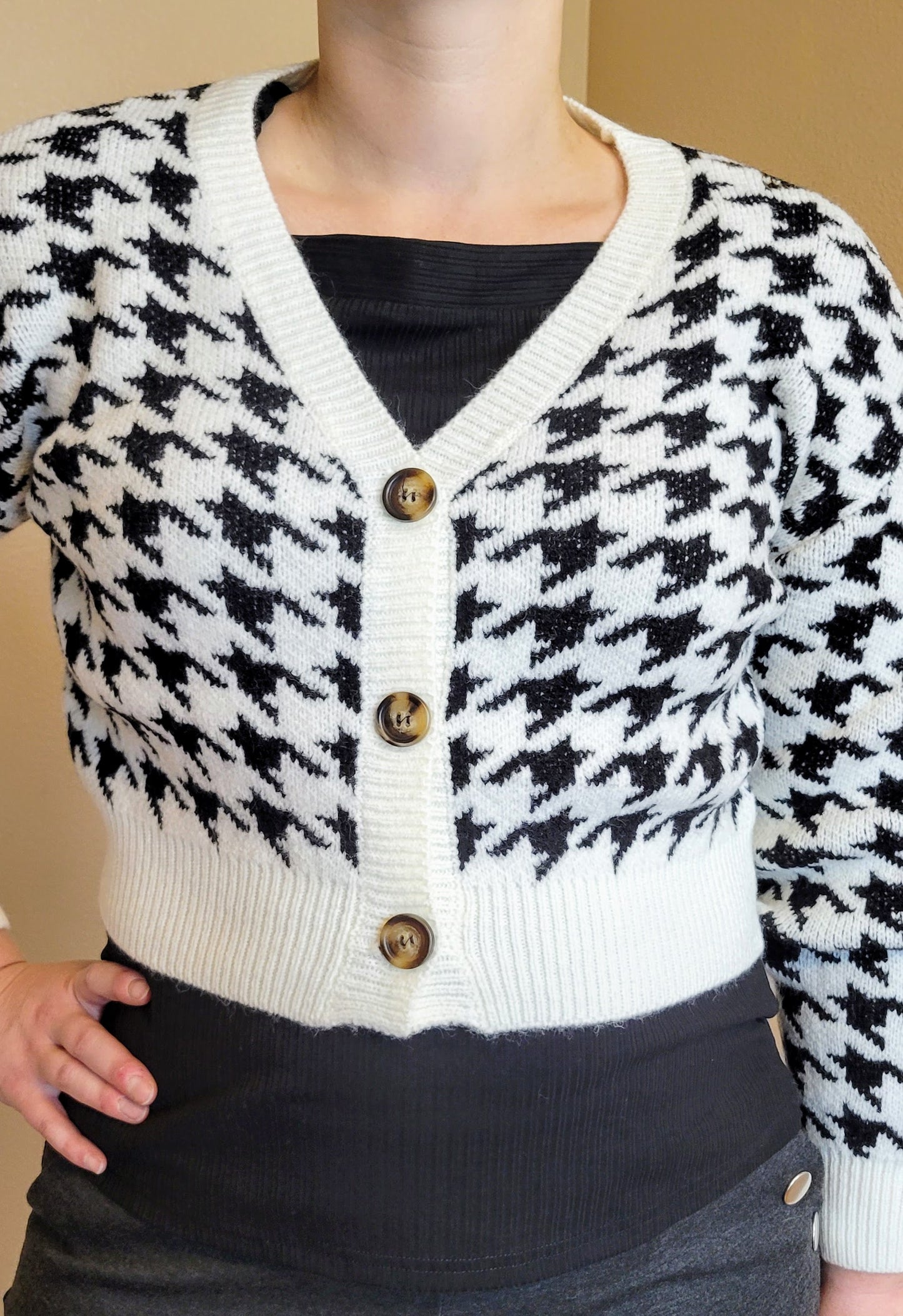 Houndstooth Cropped Cardigan