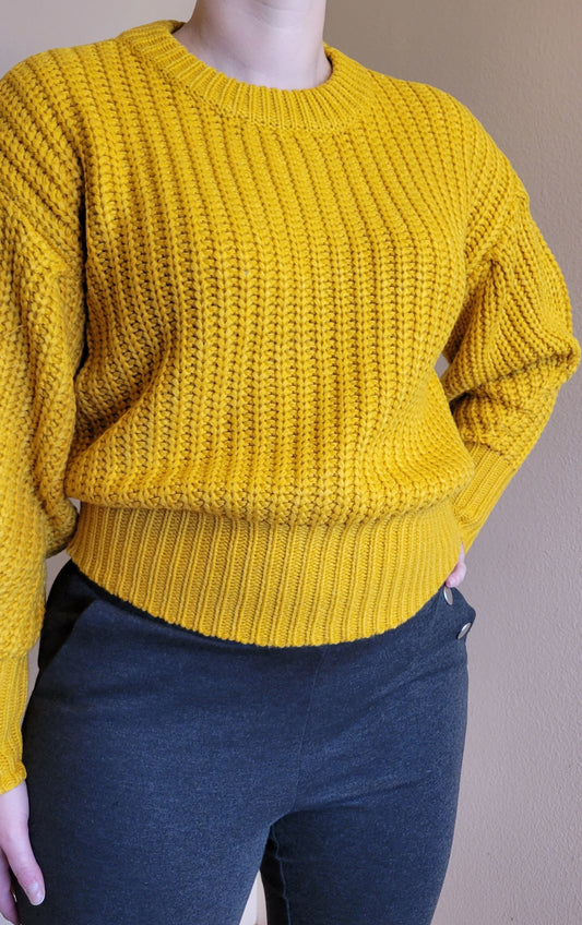 Mustard Balloon Sleeve Knitted Sweater