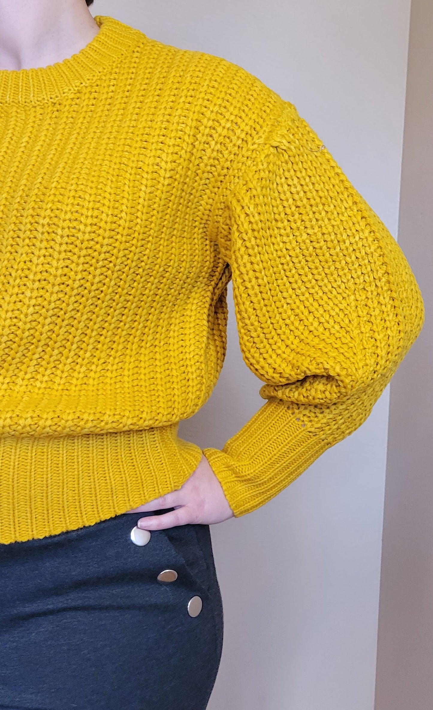 Mustard Balloon Sleeve Knitted Sweater