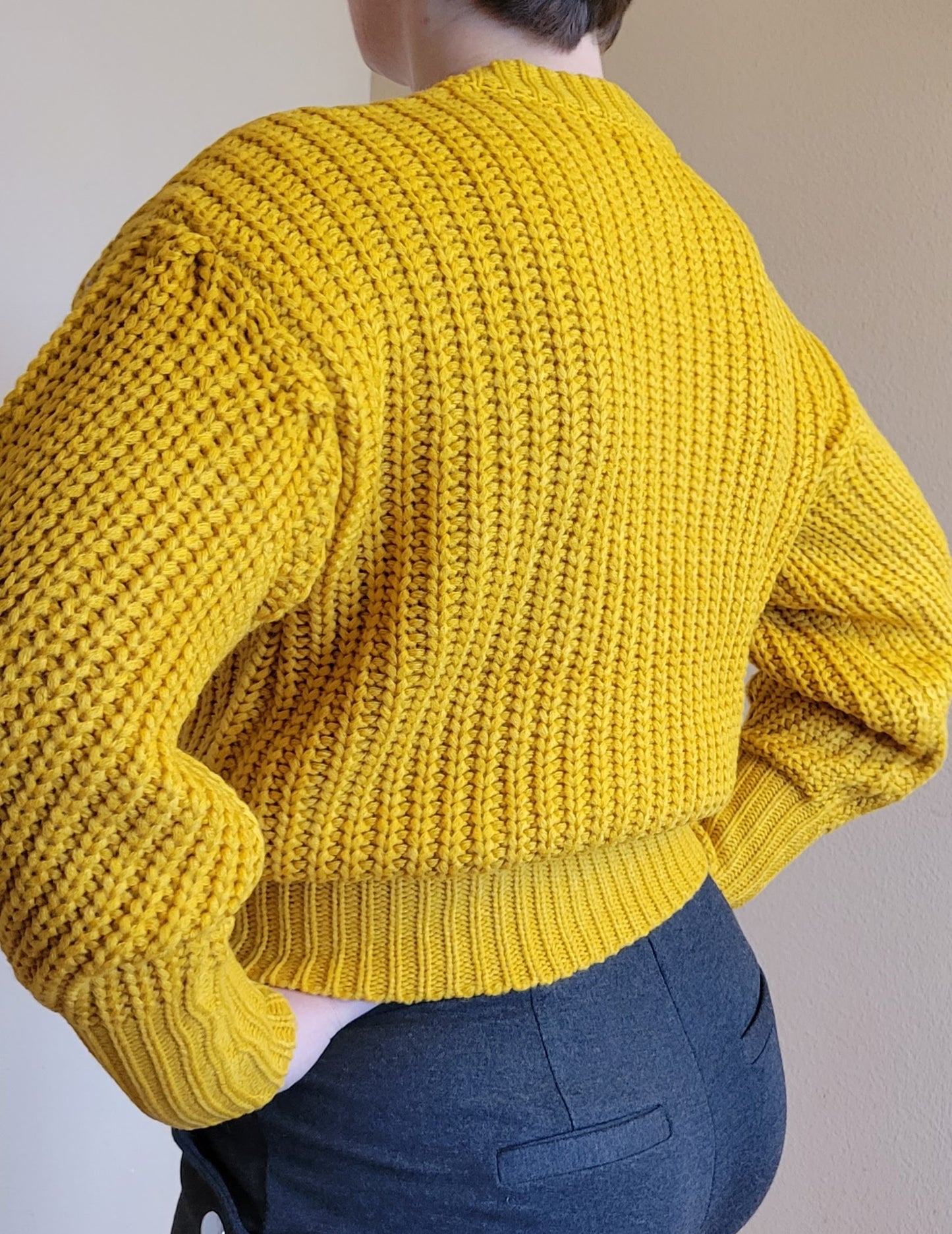 Mustard Balloon Sleeve Knitted Sweater